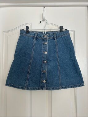 Classic Button-Front Denim Skirt - Blue